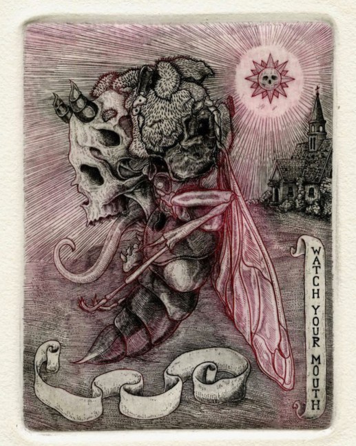 Ehlers_Watch Your Mouth, Metal Engraving, 6x4.5, 2018